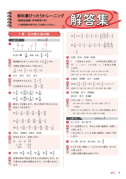 中学 教科書ぴったりトレーニング 数学1年 数研出版版（教科書完全