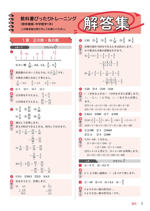 中学 教科書ぴったりトレーニング 数学1年 啓林館版（教科書完全対応