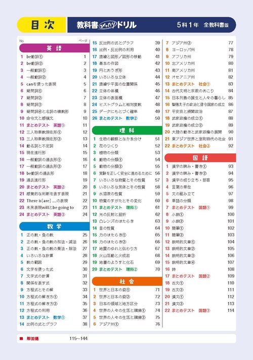 中学 教科書ぴったりドリル 5科1年 全教科書版 1回10分で教科書の