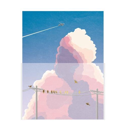 封筒が透ける景色のレター 夕焼けと鳥 空柄