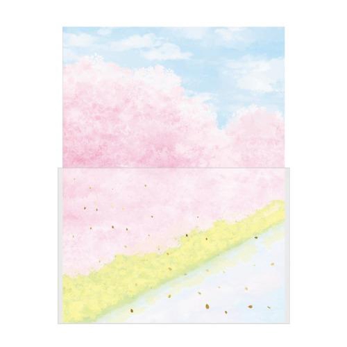 封筒が透ける景色のレター 桜と菜の花 桜柄
