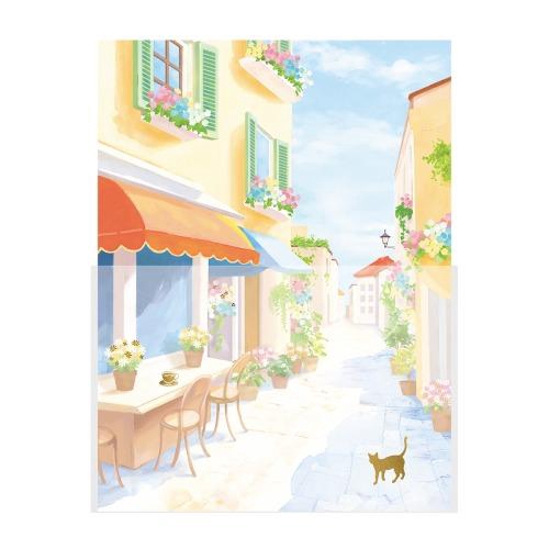 封筒が透ける景色のレター カフェと猫