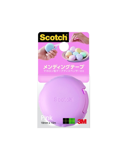 スコッチ® メンディングテープ マカロン型テープディスペンサー付 テープサイズ:18 mm × 10m ピンク