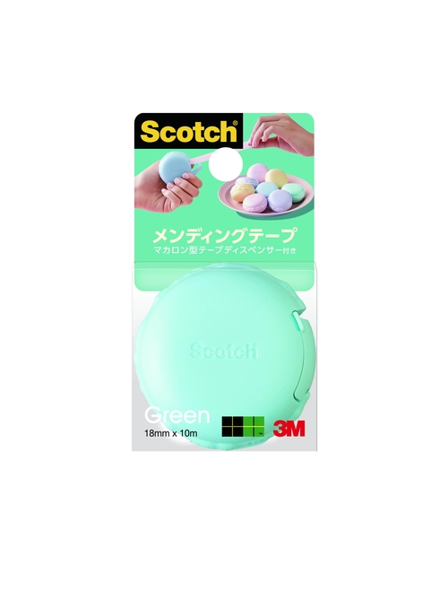 スコッチ® メンディングテープ マカロン型テープディスペンサー付 テープサイズ:18 mm × 10m グリーン