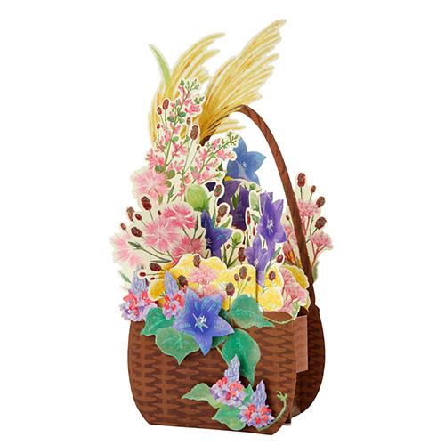 秋 秋の七草入り花かご グリーティングカード