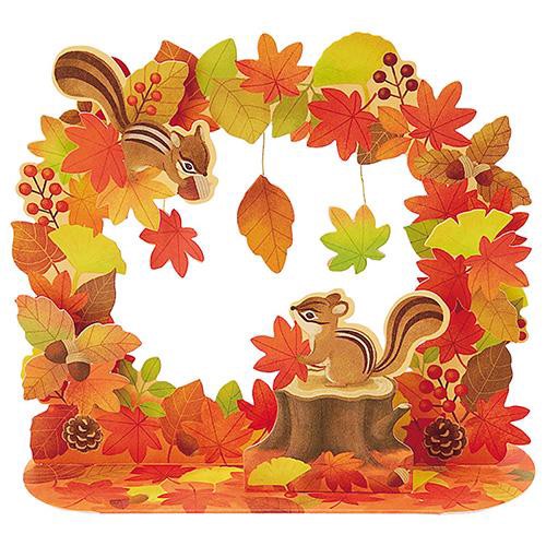 秋 紅葉のアーチにリス グリーティングカード