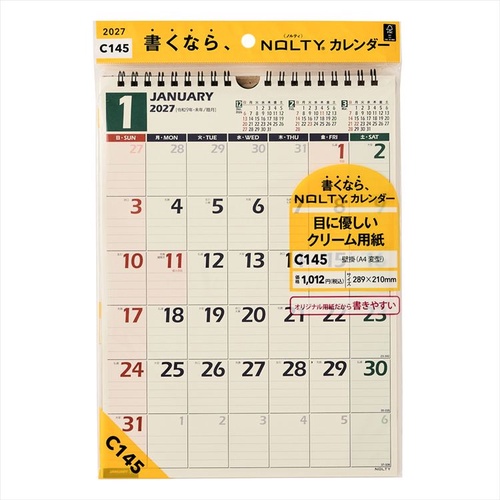 NOLTY(ノルティ) カレンダー 壁掛け A4変型 2027年1月始まりカレンダー