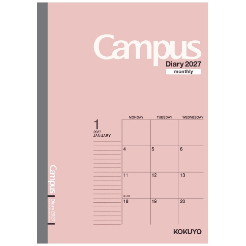 Campus Diary キャンパスダイアリー 1月始まり セミB5 マンスリ― ピンク