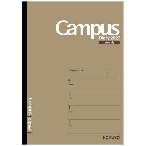 Campus Diary キャンパスダイアリー 1月始まり セミB5 ウィークリーホリゾンタルレフト 茶