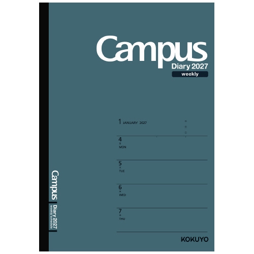 Campus Diary キャンパスダイアリー 1月始まり A5 ウィークリーホリゾンタルレフト ダークグリーン