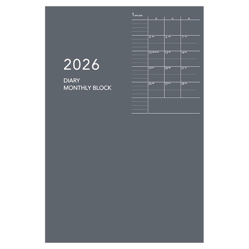 アポイント ノートタイプ 2026年版ダイアリー A6 1ヶ月ブロック 48ページ グレー