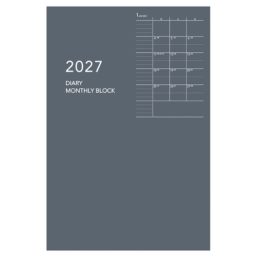 2027 アポイントノートタイプ A6 マンスリー ダイアリー 1ヶ月ブロック 48ページ グレー