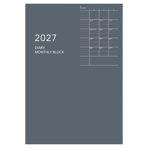 2027 アポイントノートタイプ A5 マンスリー ダイアリー 1ヶ月ブロック 48ページ グレー