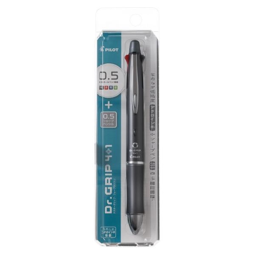 ドクターグリップ4+1 (多機能筆記具) ボールペン0.5mm+シャープペン0.5mm グレー