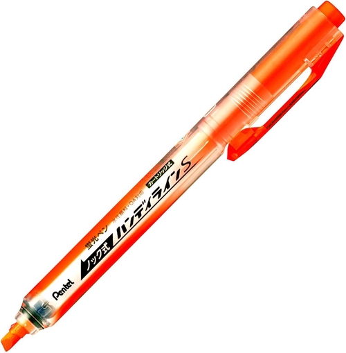 ノック式ハンディラインS オレンジ 蛍光マーカー 1.0mm~3.5mm 水性顔料、ノック式蛍光マーカー
