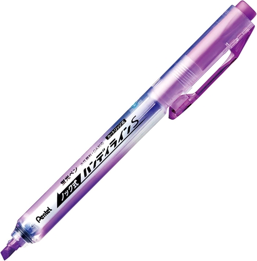 ノック式ハンディラインS バイオレット 蛍光マーカー 1.0mm~3.5mm 水性顔料、ノック式蛍光マーカー