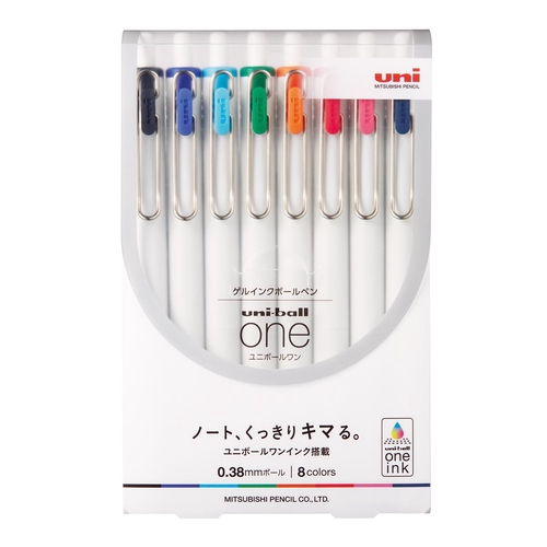 ユニボールワン ユニボールワン 0.38mm 8色セット ゲルインクボールペン 0.38mm ノック式