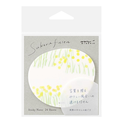 ミドリ 付せん紙 透ける 花畑柄 黄色