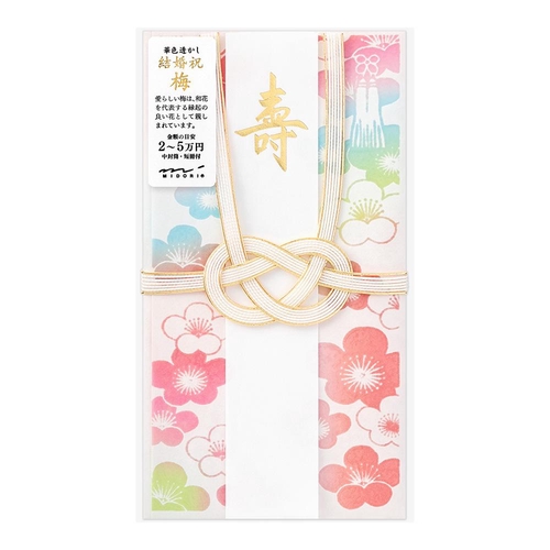 ミドリ 金封484 結婚祝 華色透かし 梅柄 金封