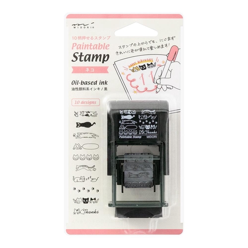 ミドリ スタンプ 回転印 ネコ柄 スタンプ