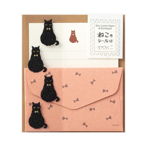ミドリ ミニレターセット306 シール付 黒猫柄 レターセット