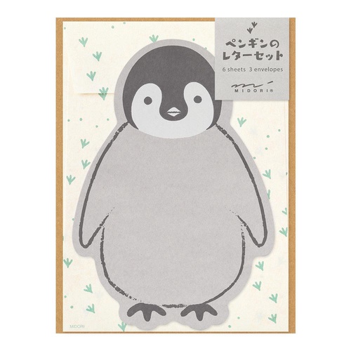 ミドリ レターセット926 ダイカット ペンギン柄