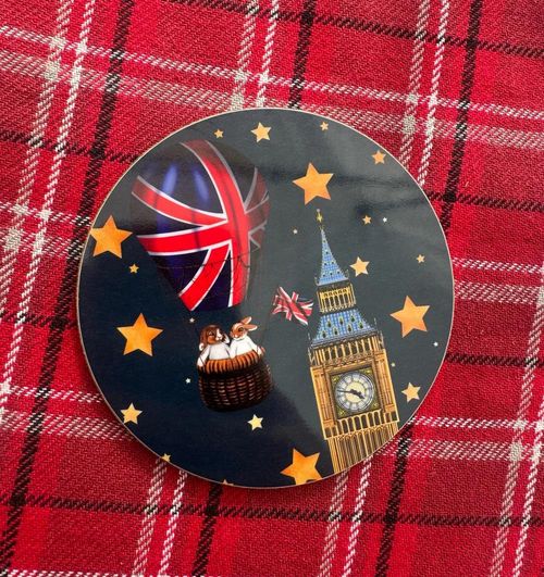 【PeckishGoose】コースター(紺)【Big Ben & Hot Air Balloon】