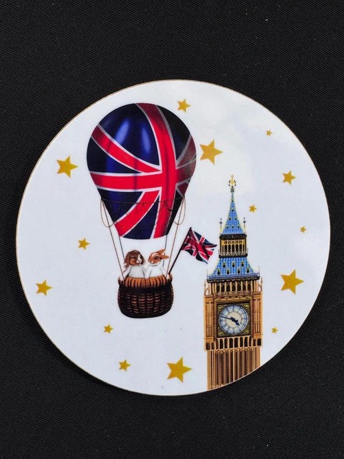 【PeckishGoose】コースター(白)【Big Ben & Hot Air Balloon】