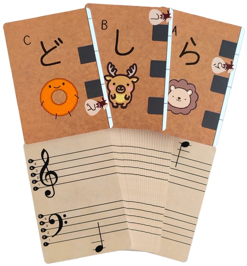 鍵盤に立てられる大譜表の音符カード